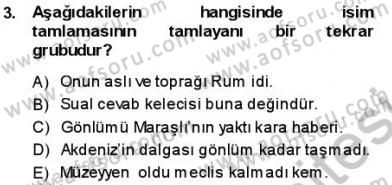 Türkçe Cümle Bilgisi 1 Dersi Ara Sınavı Deneme Sınav Soruları 3. Soru