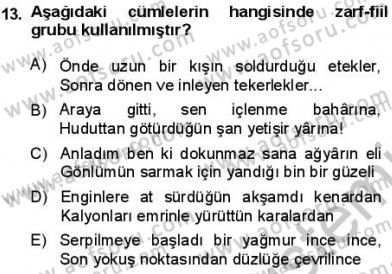 Türkçe Cümle Bilgisi 1 Dersi 2013 - 2014 Yılı (Final) Dönem Sonu Sınav Soruları 13. Soru