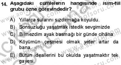 Türkçe Cümle Bilgisi 1 Dersi 2013 - 2014 Yılı (Final) Dönem Sonu Sınav Soruları 14. Soru