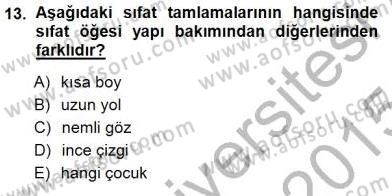 Türkçe Cümle Bilgisi 1 Dersi Ara Sınavı Deneme Sınav Soruları 13. Soru