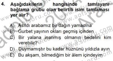 Türkçe Cümle Bilgisi 1 Dersi Ara Sınavı Deneme Sınav Soruları 4. Soru