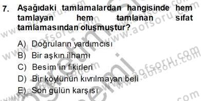 Türkçe Cümle Bilgisi 1 Dersi Ara Sınavı Deneme Sınav Soruları 7. Soru