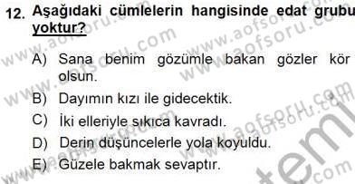 Türkçe Cümle Bilgisi 1 Dersi 2014 - 2015 Yılı (Final) Dönem Sonu Sınav Soruları 12. Soru