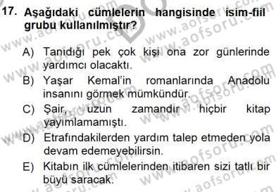Türkçe Cümle Bilgisi 1 Dersi 2014 - 2015 Yılı (Final) Dönem Sonu Sınav Soruları 17. Soru