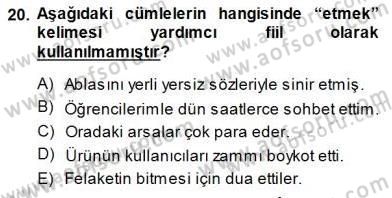 Türkçe Cümle Bilgisi 1 Dersi 2014 - 2015 Yılı (Final) Dönem Sonu Sınav Soruları 20. Soru