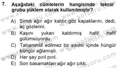 Türkçe Cümle Bilgisi 1 Dersi 2014 - 2015 Yılı (Final) Dönem Sonu Sınav Soruları 7. Soru