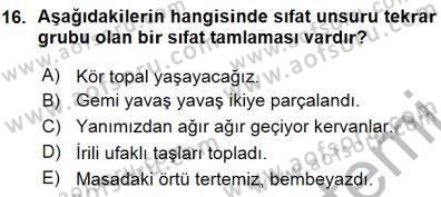 Türkçe Cümle Bilgisi 1 Dersi Ara Sınavı Deneme Sınav Soruları 16. Soru