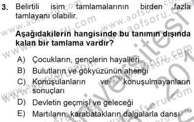 Türkçe Cümle Bilgisi 1 Dersi Ara Sınavı Deneme Sınav Soruları 3. Soru
