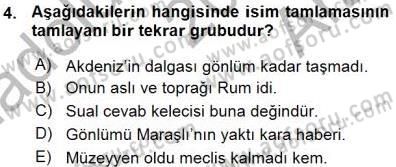 Türkçe Cümle Bilgisi 1 Dersi Ara Sınavı Deneme Sınav Soruları 4. Soru
