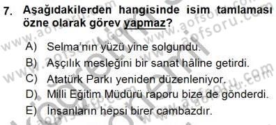 Türkçe Cümle Bilgisi 1 Dersi Ara Sınavı Deneme Sınav Soruları 7. Soru
