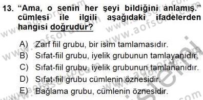 Türkçe Cümle Bilgisi 1 Dersi 2015 - 2016 Yılı (Final) Dönem Sonu Sınav Soruları 13. Soru