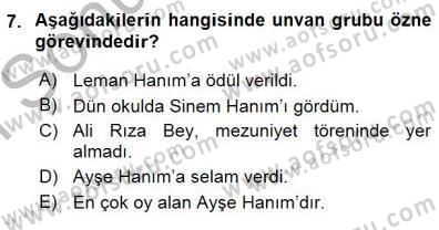 Türkçe Cümle Bilgisi 1 Dersi 2015 - 2016 Yılı (Final) Dönem Sonu Sınav Soruları 7. Soru