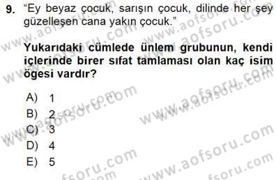 Türkçe Cümle Bilgisi 1 Dersi 2015 - 2016 Yılı (Final) Dönem Sonu Sınav Soruları 9. Soru