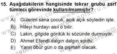 Türkçe Cümle Bilgisi 1 Dersi Ara Sınavı Deneme Sınav Soruları 15. Soru
