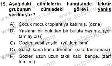 Türkçe Cümle Bilgisi 1 Dersi Ara Sınavı Deneme Sınav Soruları 19. Soru