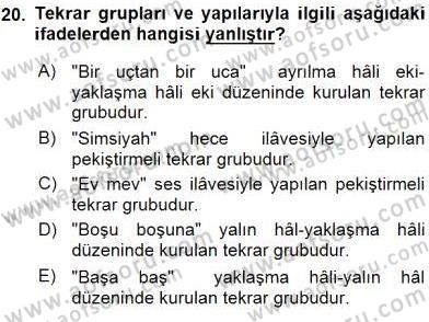 Türkçe Cümle Bilgisi 1 Dersi Ara Sınavı Deneme Sınav Soruları 20. Soru