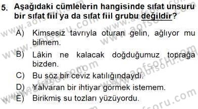 Türkçe Cümle Bilgisi 1 Dersi Ara Sınavı Deneme Sınav Soruları 5. Soru