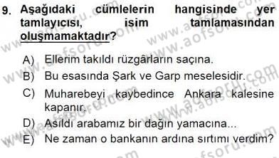 Türkçe Cümle Bilgisi 1 Dersi Ara Sınavı Deneme Sınav Soruları 9. Soru
