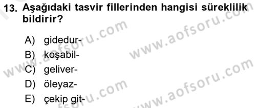 Türkçe Cümle Bilgisi 1 Dersi 2016 - 2017 Yılı (Final) Dönem Sonu Sınav Soruları 13. Soru
