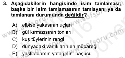 Türkçe Cümle Bilgisi 1 Dersi 2016 - 2017 Yılı (Final) Dönem Sonu Sınav Soruları 3. Soru