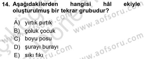 Türkçe Cümle Bilgisi 1 Dersi Ara Sınavı Deneme Sınav Soruları 14. Soru