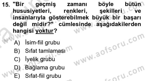 Türkçe Cümle Bilgisi 1 Dersi 2017 - 2018 Yılı (Vize) Ara Sınav Soruları 15. Soru