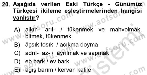 Türkçe Cümle Bilgisi 1 Dersi Ara Sınavı Deneme Sınav Soruları 20. Soru