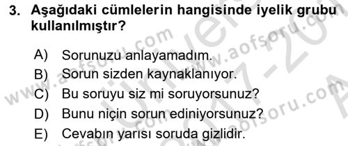 Türkçe Cümle Bilgisi 1 Dersi Ara Sınavı Deneme Sınav Soruları 3. Soru