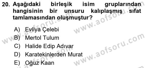 Türkçe Cümle Bilgisi 1 Dersi 2017 - 2018 Yılı (Final) Dönem Sonu Sınav Soruları 20. Soru