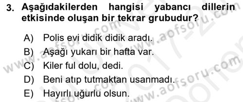 Türkçe Cümle Bilgisi 1 Dersi 2017 - 2018 Yılı (Final) Dönem Sonu Sınav Soruları 3. Soru