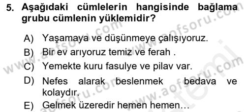 Türkçe Cümle Bilgisi 1 Dersi 2017 - 2018 Yılı (Final) Dönem Sonu Sınav Soruları 5. Soru