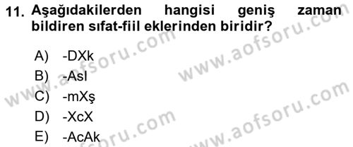 Türkçe Cümle Bilgisi 1 Dersi Ara Sınavı Deneme Sınav Soruları 11. Soru