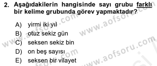 Türkçe Cümle Bilgisi 1 Dersi Ara Sınavı Deneme Sınav Soruları 2. Soru