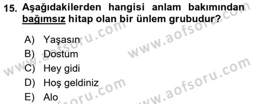 Türkçe Cümle Bilgisi 1 Dersi 2018 - 2019 Yılı (Final) Dönem Sonu Sınav Soruları 15. Soru