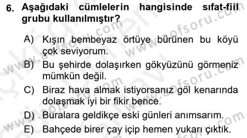 Türkçe Cümle Bilgisi 1 Dersi 2018 - 2019 Yılı (Final) Dönem Sonu Sınav Soruları 6. Soru