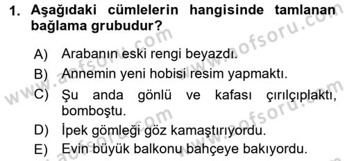Türkçe Cümle Bilgisi 1 Dersi 2018 - 2019 Yılı Yaz Okulu Sınav Soruları 1. Soru