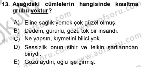 Türkçe Cümle Bilgisi 1 Dersi 2018 - 2019 Yılı Yaz Okulu Sınav Soruları 13. Soru