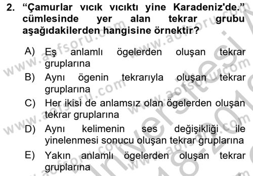 Türkçe Cümle Bilgisi 1 Dersi 2018 - 2019 Yılı Yaz Okulu Sınav Soruları 2. Soru