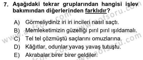 Türkçe Cümle Bilgisi 1 Dersi 2018 - 2019 Yılı Yaz Okulu Sınav Soruları 7. Soru