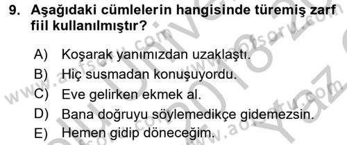 Türkçe Cümle Bilgisi 1 Dersi 2018 - 2019 Yılı Yaz Okulu Sınav Soruları 9. Soru