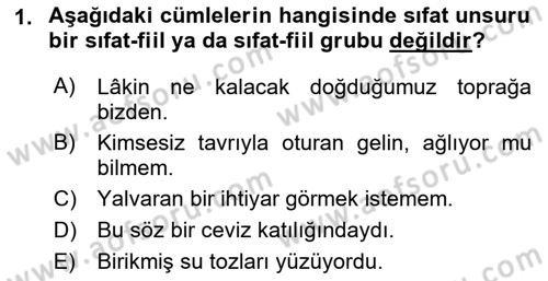 Türkçe Cümle Bilgisi 1 Dersi Ara Sınavı Deneme Sınav Soruları 1. Soru