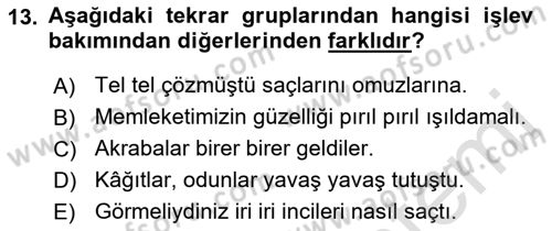 Türkçe Cümle Bilgisi 1 Dersi Ara Sınavı Deneme Sınav Soruları 13. Soru