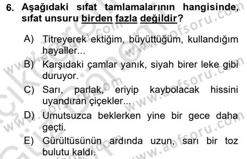 Türkçe Cümle Bilgisi 1 Dersi 2019 - 2020 Yılı (Vize) Ara Sınav Soruları 6. Soru