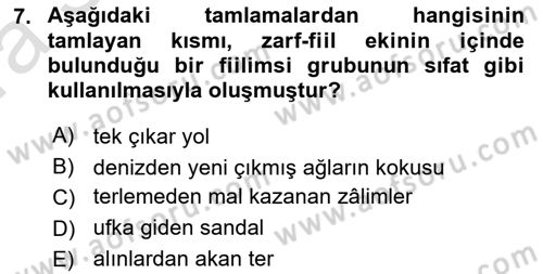 Türkçe Cümle Bilgisi 1 Dersi 2019 - 2020 Yılı (Vize) Ara Sınav Soruları 7. Soru