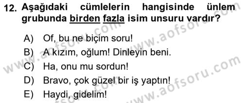 Türkçe Cümle Bilgisi 1 Dersi 2020 - 2021 Yılı Yaz Okulu Sınav Soruları 12. Soru
