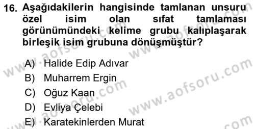 Türkçe Cümle Bilgisi 1 Dersi 2020 - 2021 Yılı Yaz Okulu Sınav Soruları 16. Soru