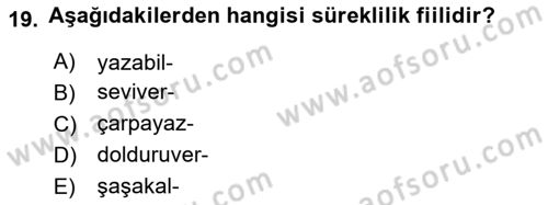 Türkçe Cümle Bilgisi 1 Dersi 2020 - 2021 Yılı Yaz Okulu Sınav Soruları 19. Soru
