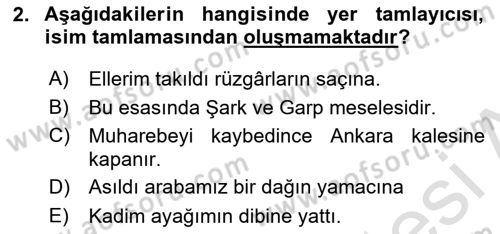 Türkçe Cümle Bilgisi 1 Dersi 2020 - 2021 Yılı Yaz Okulu Sınav Soruları 2. Soru