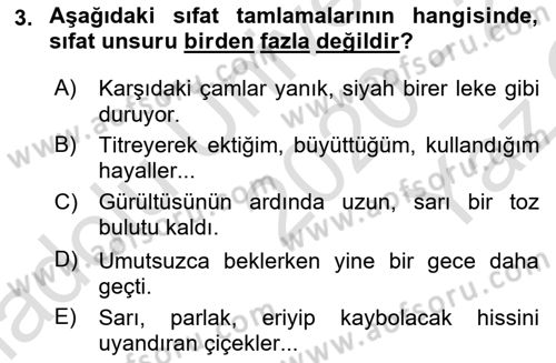 Türkçe Cümle Bilgisi 1 Dersi 2020 - 2021 Yılı Yaz Okulu Sınav Soruları 3. Soru