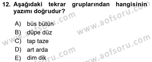 Türkçe Cümle Bilgisi 1 Dersi 2021 - 2022 Yılı (Vize) Ara Sınav Soruları 12. Soru